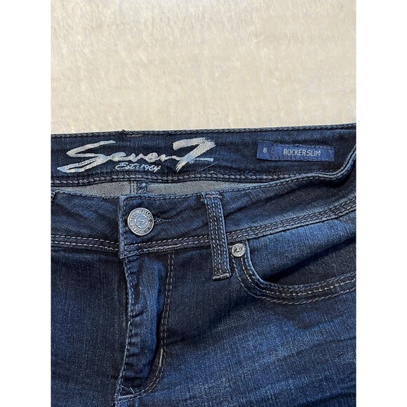 Seven7 Rocker Womens Slim Jeans Size 8 Dark Blue Rhinestones on Back Pockets - Picture 9 of 10